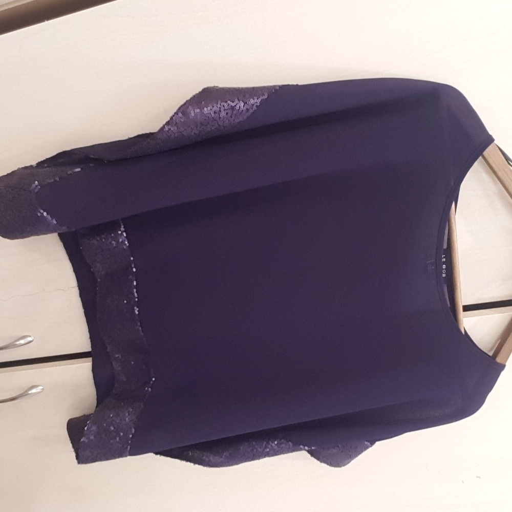 Plum sequin trim blouse/cape